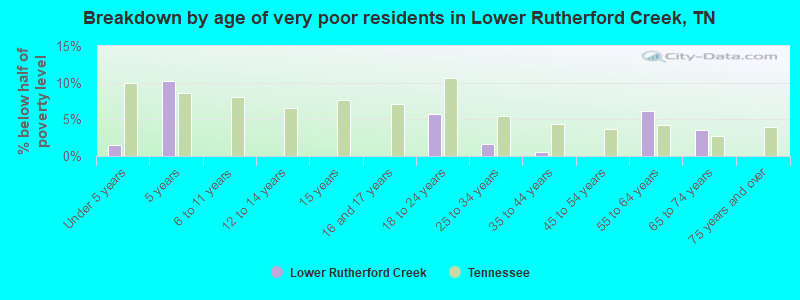 Breakdown by age of very poor residents in Lower Rutherford Creek, TN