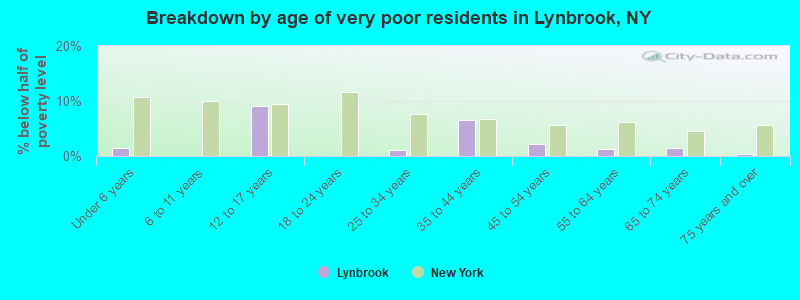 Breakdown by age of very poor residents in Lynbrook, NY