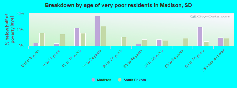 Breakdown by age of very poor residents in Madison, SD