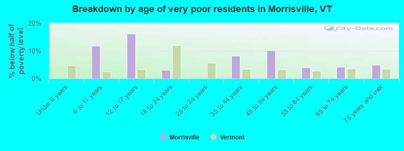Breakdown by age of very poor residents in Morrisville, VT