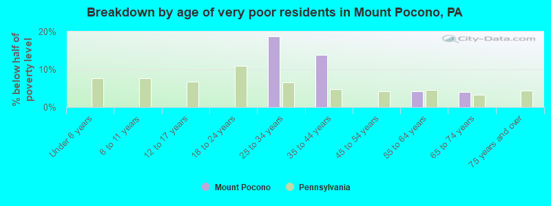 Breakdown by age of very poor residents in Mount Pocono, PA