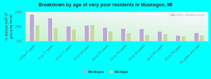 Breakdown by age of very poor residents in Muskegon, MI