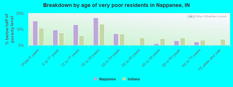 Breakdown by age of very poor residents in Nappanee, IN