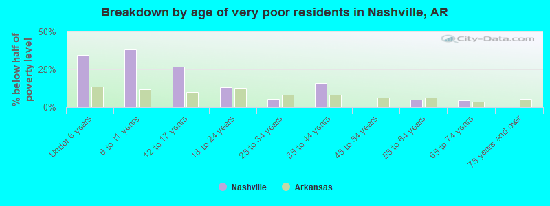 Breakdown by age of very poor residents in Nashville, AR