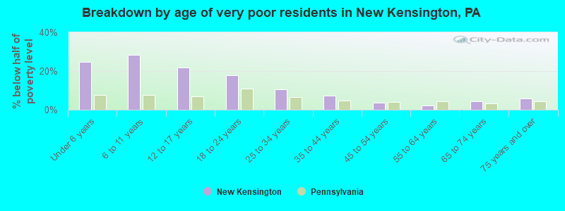 Breakdown by age of very poor residents in New Kensington, PA
