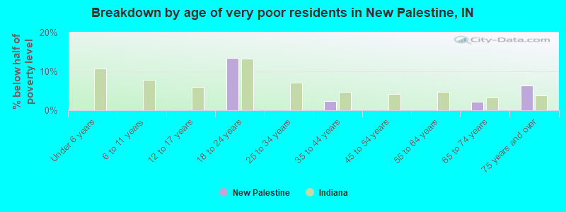 Breakdown by age of very poor residents in New Palestine, IN