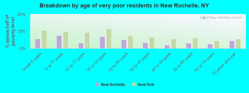 Breakdown by age of very poor residents in New Rochelle, NY
