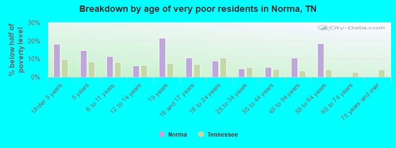 Breakdown by age of very poor residents in Norma, TN