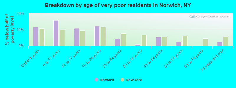 Breakdown by age of very poor residents in Norwich, NY