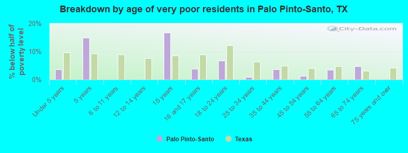 Breakdown by age of very poor residents in Palo Pinto-Santo, TX