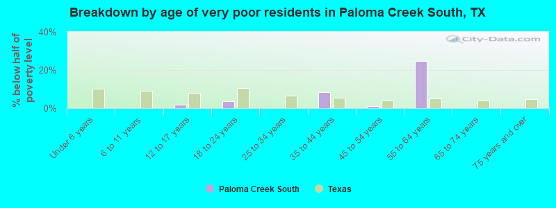 Breakdown by age of very poor residents in Paloma Creek South, TX