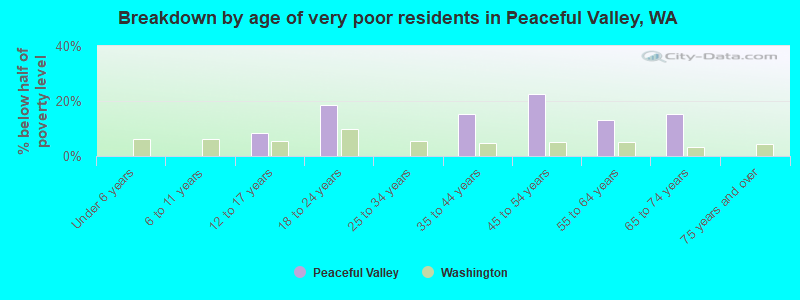 Breakdown by age of very poor residents in Peaceful Valley, WA