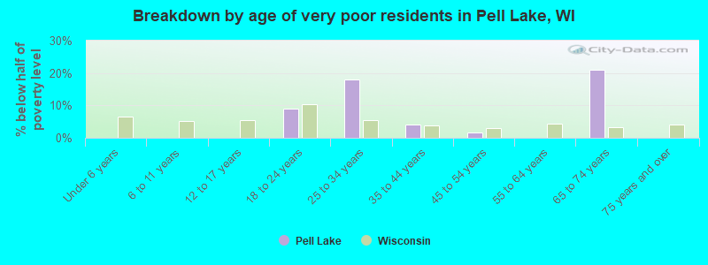 Breakdown by age of very poor residents in Pell Lake, WI