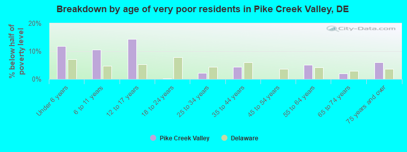 Breakdown by age of very poor residents in Pike Creek Valley, DE