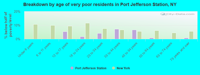 Breakdown by age of very poor residents in Port Jefferson Station, NY