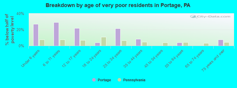 Breakdown by age of very poor residents in Portage, PA