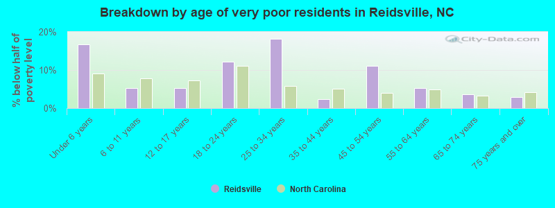 Breakdown by age of very poor residents in Reidsville, NC