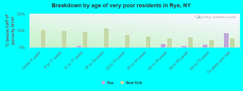 Breakdown by age of very poor residents in Rye, NY