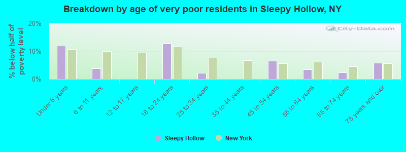 Breakdown by age of very poor residents in Sleepy Hollow, NY