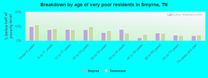 Breakdown by age of very poor residents in Smyrna, TN