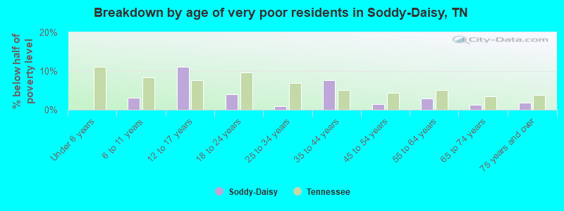 Breakdown by age of very poor residents in Soddy-Daisy, TN