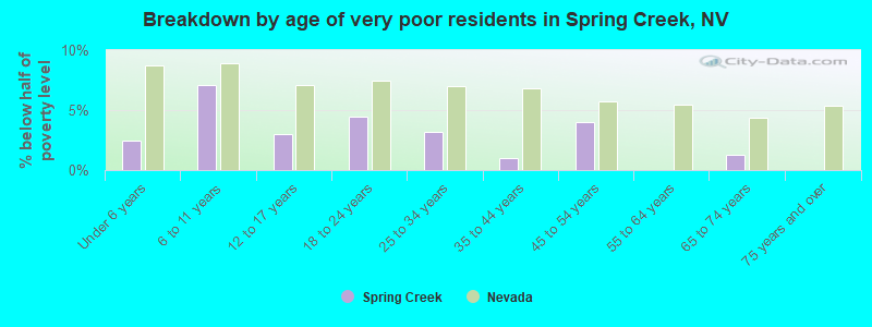 Breakdown by age of very poor residents in Spring Creek, NV