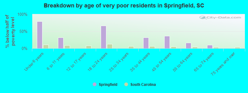 Breakdown by age of very poor residents in Springfield, SC