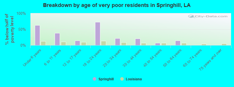 Breakdown by age of very poor residents in Springhill, LA