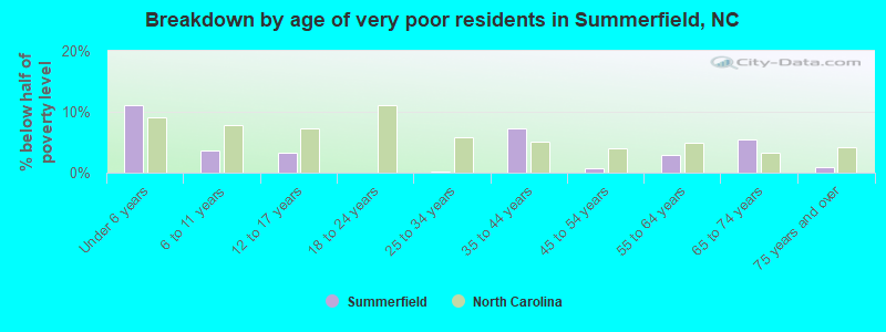 Breakdown by age of very poor residents in Summerfield, NC