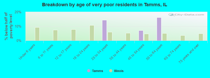 Breakdown by age of very poor residents in Tamms, IL