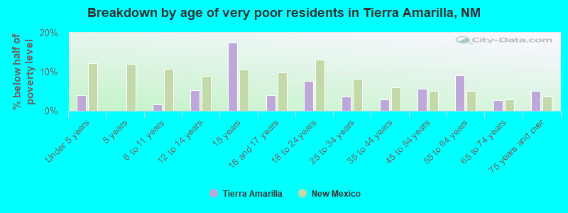 Breakdown by age of very poor residents in Tierra Amarilla, NM