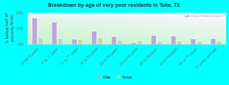 Breakdown by age of very poor residents in Tulia, TX