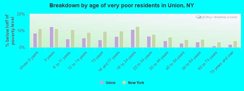Breakdown by age of very poor residents in Union, NY