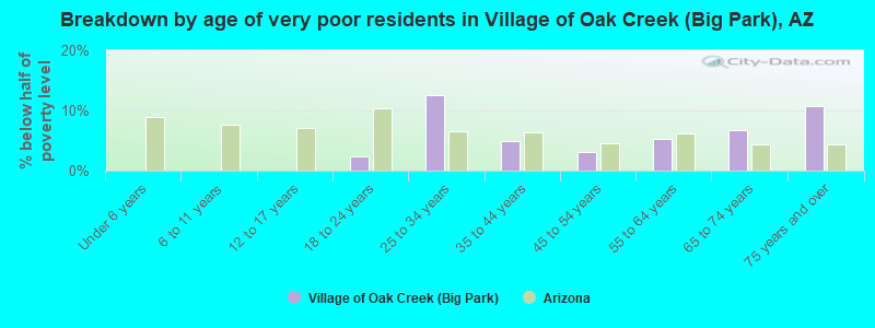 Breakdown by age of very poor residents in Village of Oak Creek (Big Park), AZ