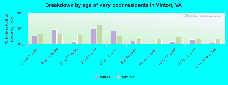 Breakdown by age of very poor residents in Vinton, VA