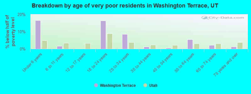 Breakdown by age of very poor residents in Washington Terrace, UT
