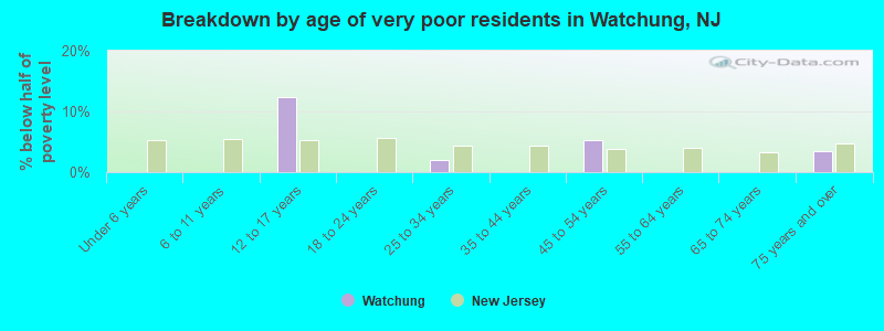 Breakdown by age of very poor residents in Watchung, NJ