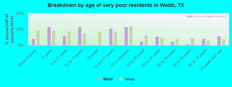 Breakdown by age of very poor residents in Webb, TX