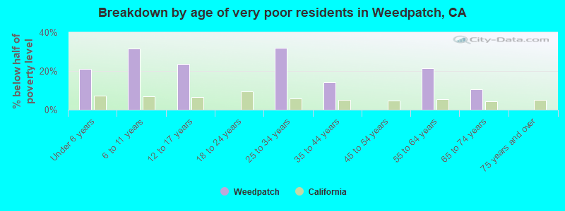 Breakdown by age of very poor residents in Weedpatch, CA
