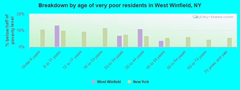 Breakdown by age of very poor residents in West Winfield, NY