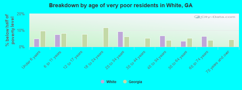 Breakdown by age of very poor residents in White, GA