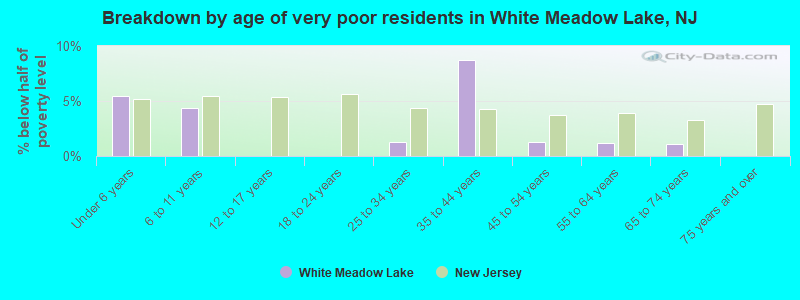 Breakdown by age of very poor residents in White Meadow Lake, NJ