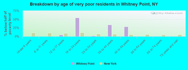 Breakdown by age of very poor residents in Whitney Point, NY