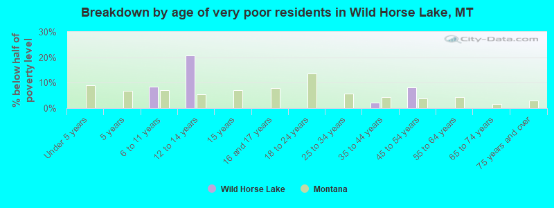 Breakdown by age of very poor residents in Wild Horse Lake, MT