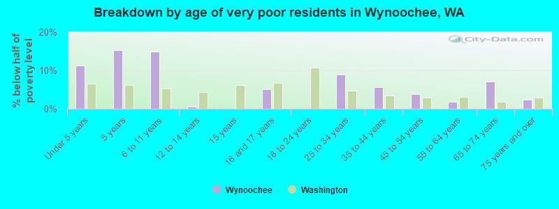 Breakdown by age of very poor residents in Wynoochee, WA