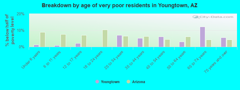 Breakdown by age of very poor residents in Youngtown, AZ