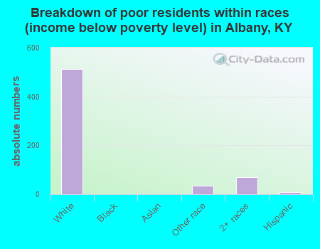 Breakdown of poor residents within races (income below poverty level) in Albany, KY