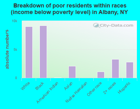 Breakdown of poor residents within races (income below poverty level) in Albany, NY