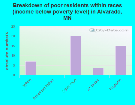 Breakdown of poor residents within races (income below poverty level) in Alvarado, MN