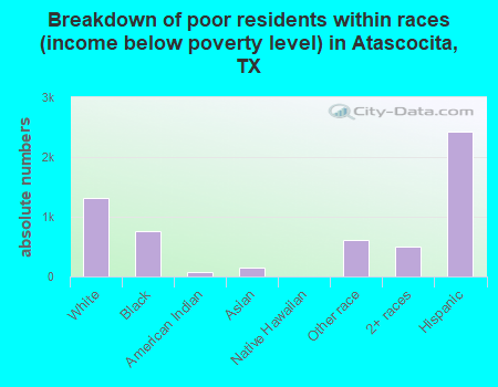 Breakdown of poor residents within races (income below poverty level) in Atascocita, TX